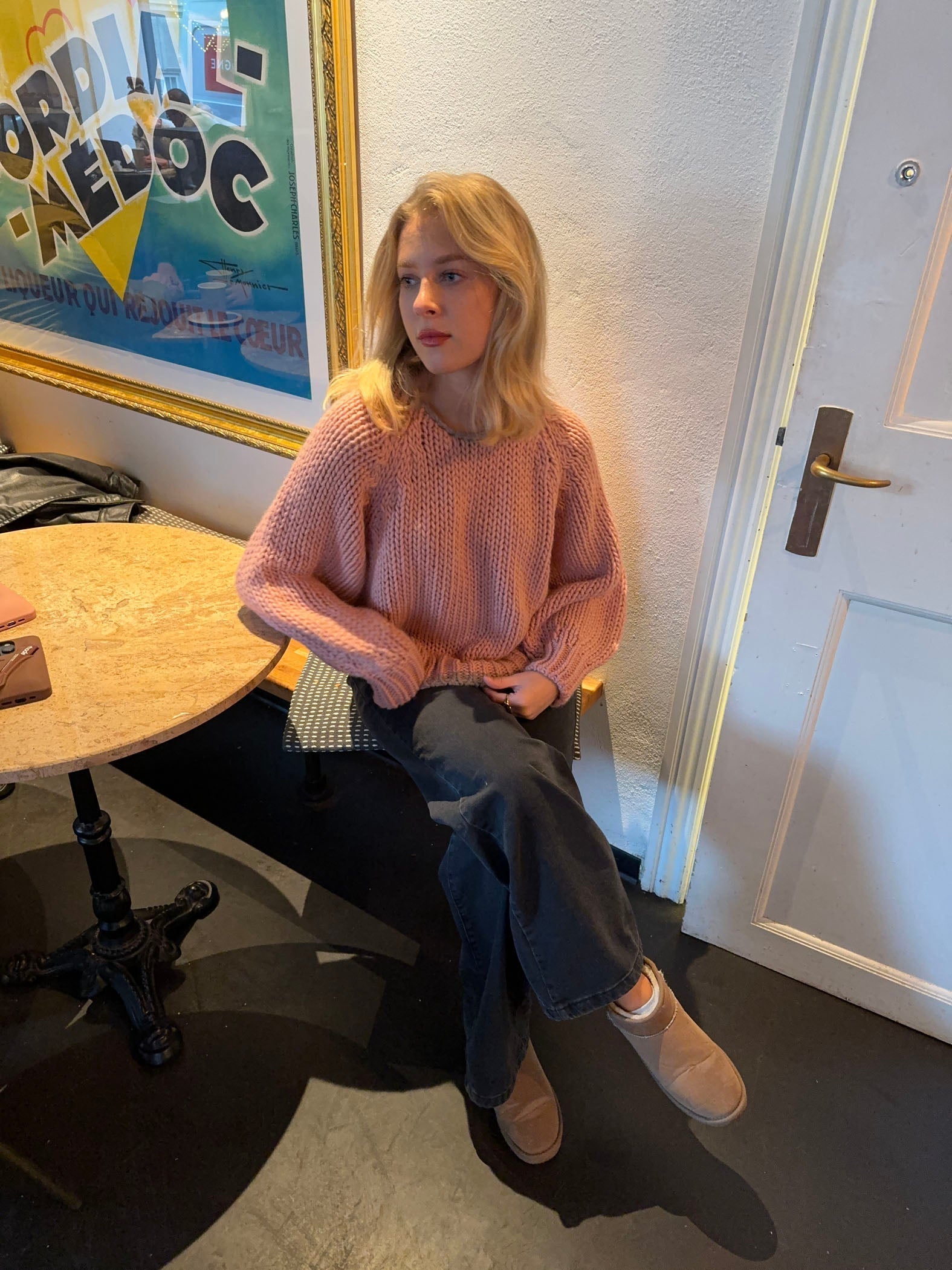 Maeve – Pink Bow‑Back Knit Sweater