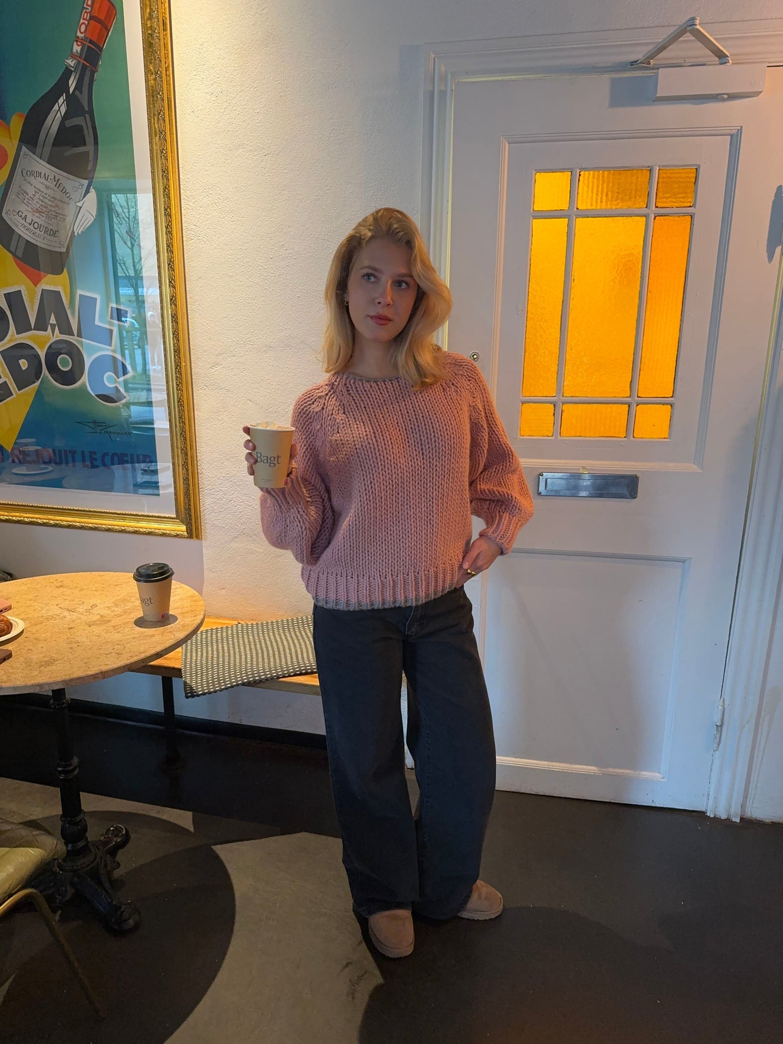 Maeve – Pink Bow‑Back Knit Sweater