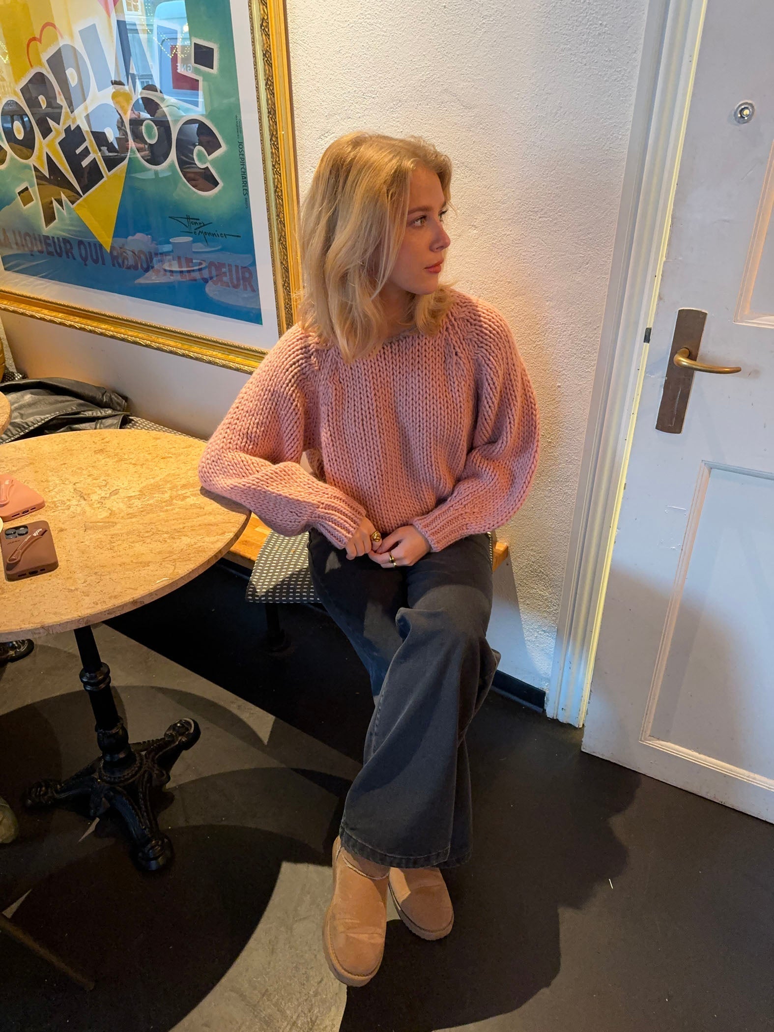 Maeve – Pink Bow‑Back Knit Sweater