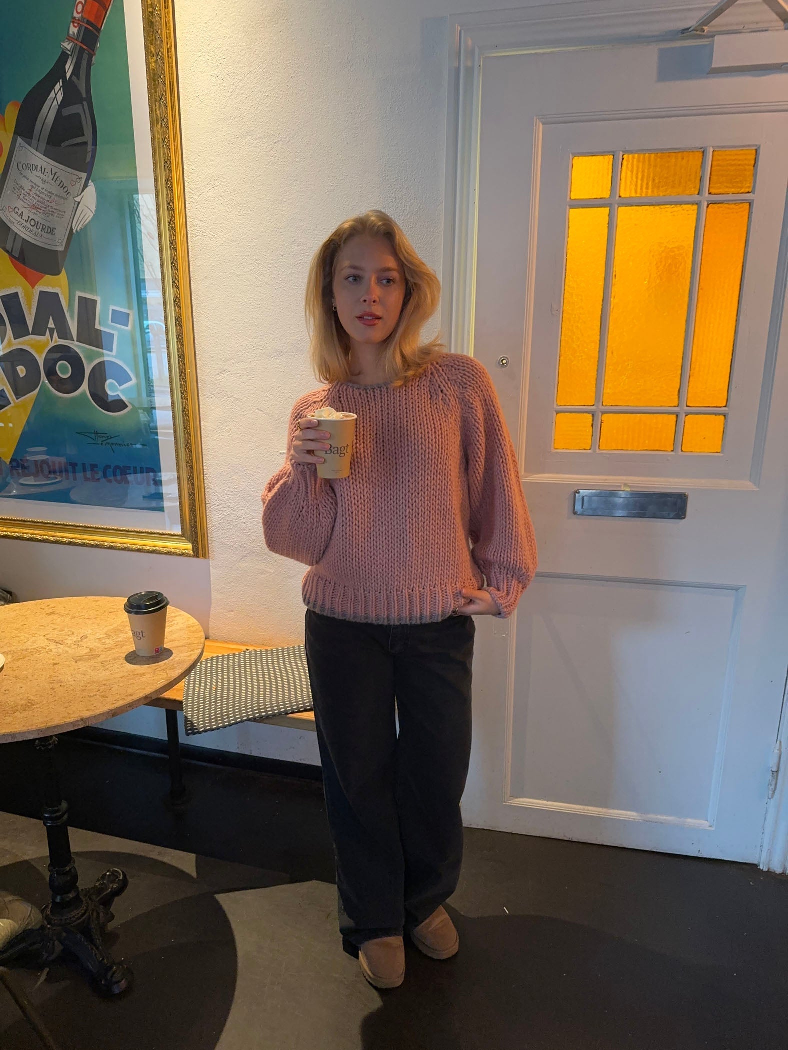 Maeve – Pink Bow‑Back Knit Sweater