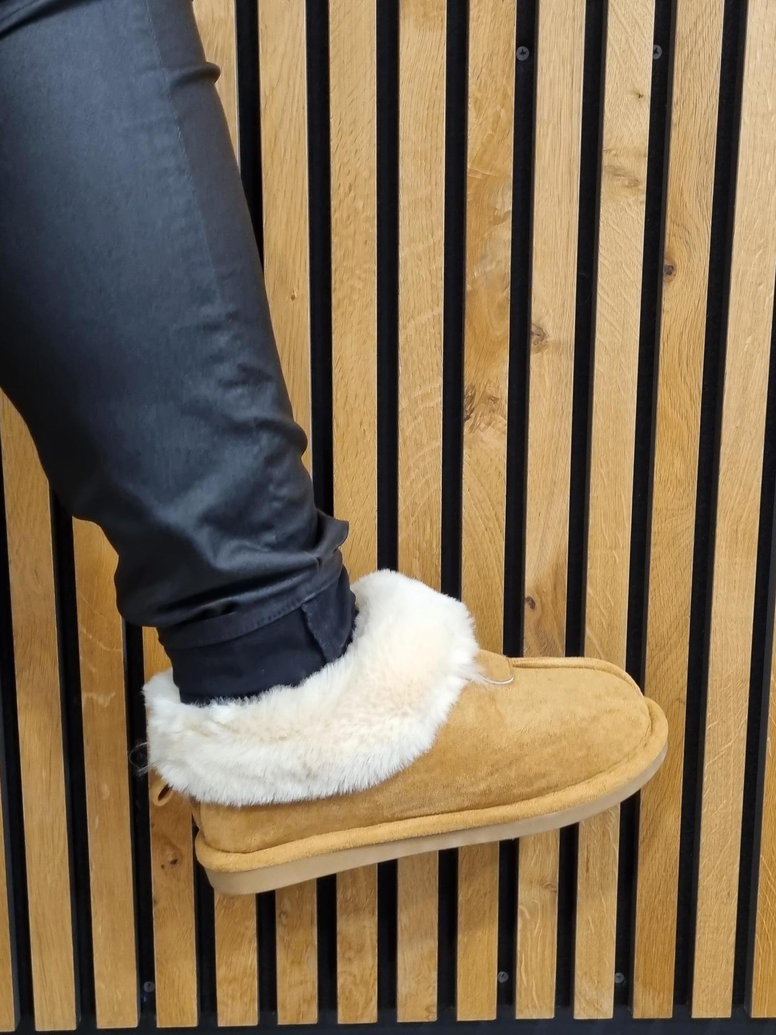 Siena – Beige Faux Fur Slipper Boots