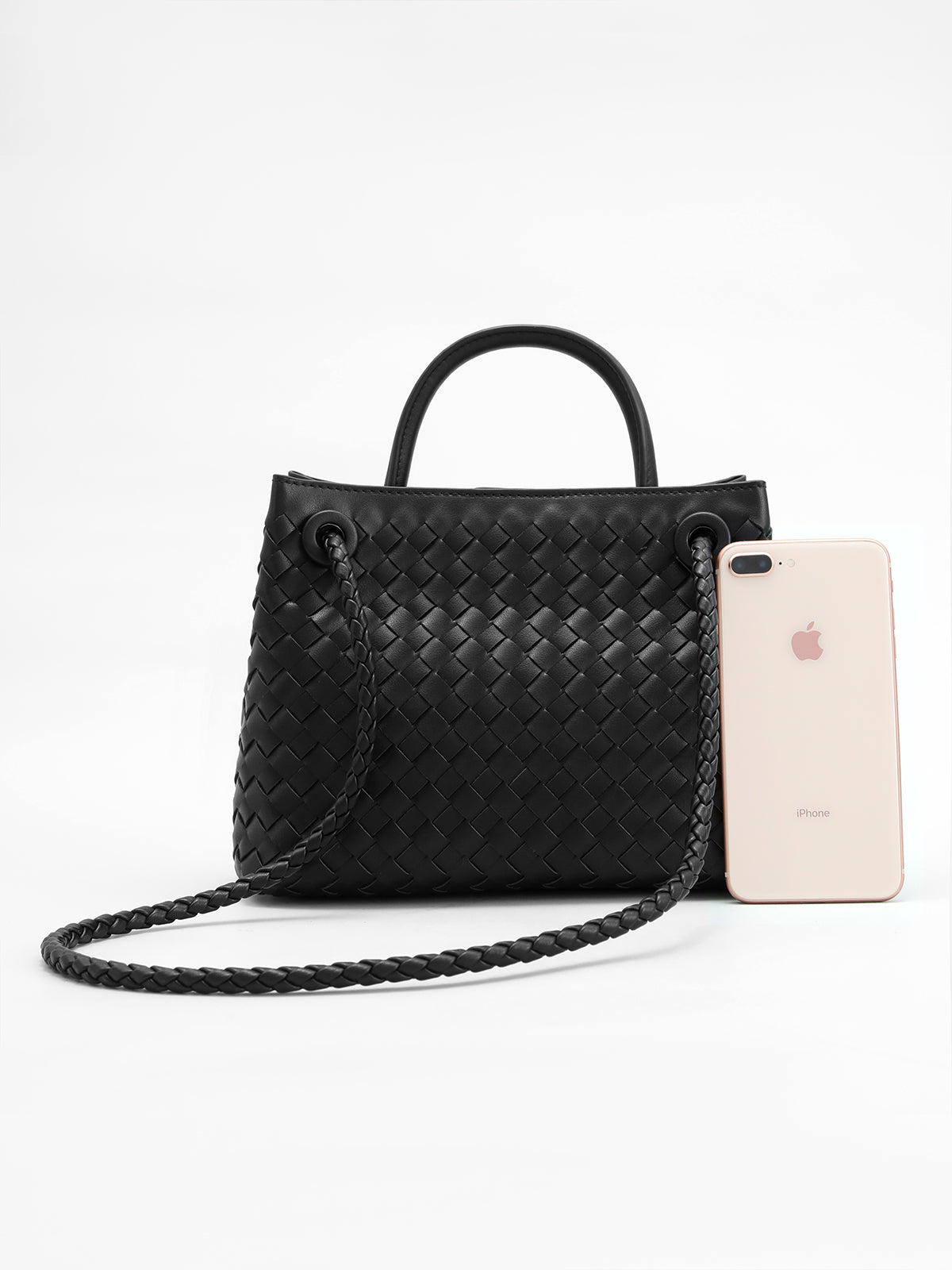 Sophie - Woven Mini Top Handle Bag – Metal Twist Closure & Braided Crossbody Strap