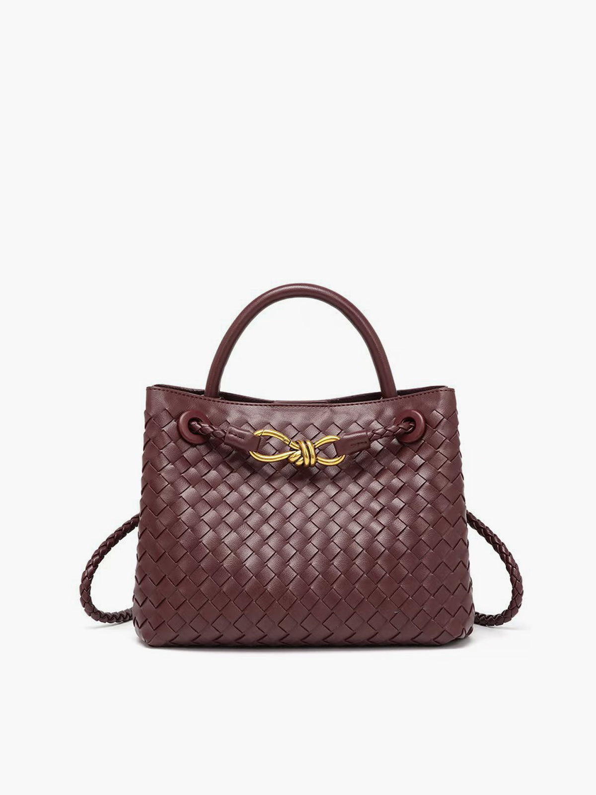 Sophie - Woven Mini Top Handle Bag – Metal Twist Closure & Braided Crossbody Strap