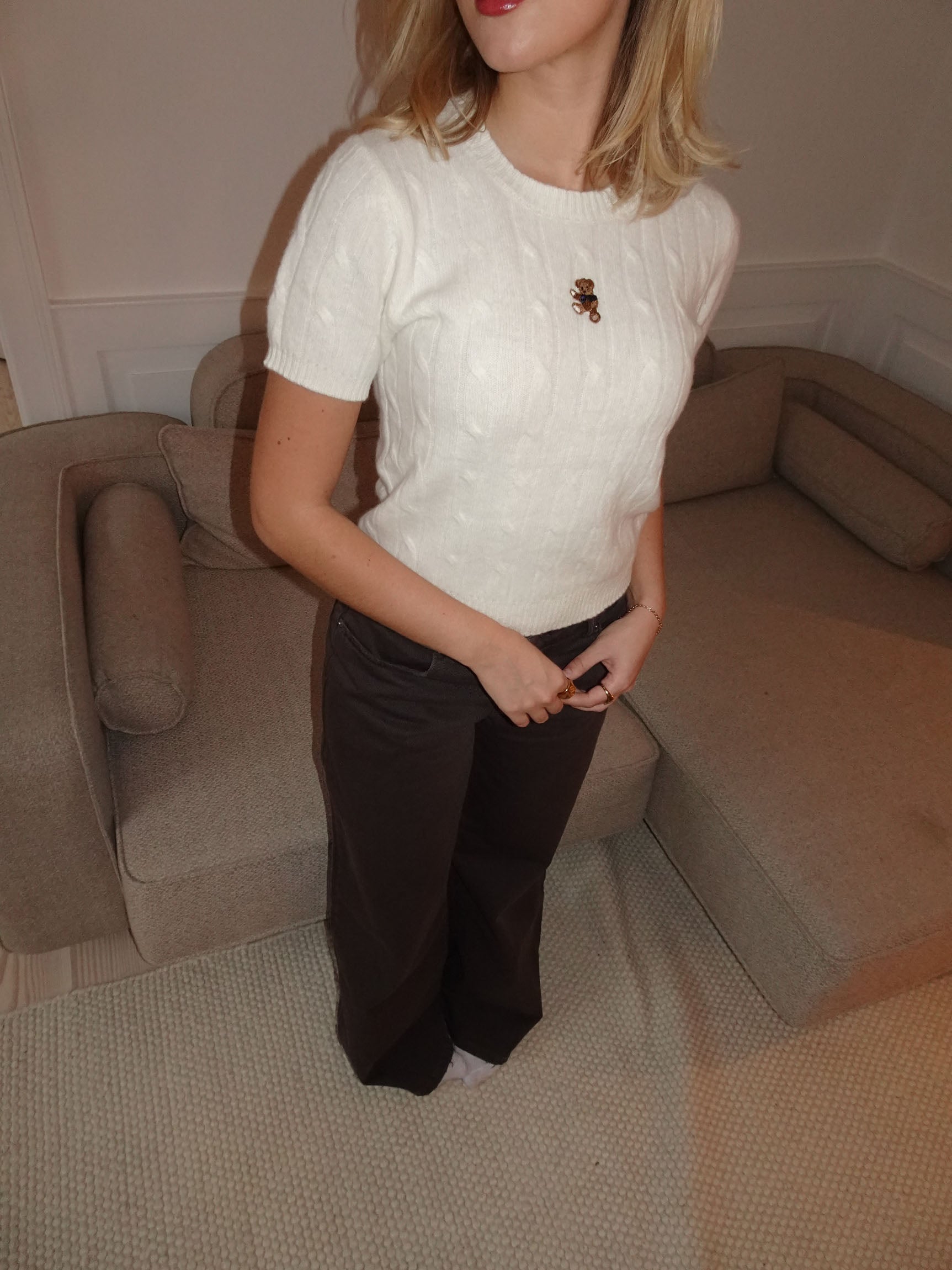 Ivy – White Short Sleeve Cable Knit