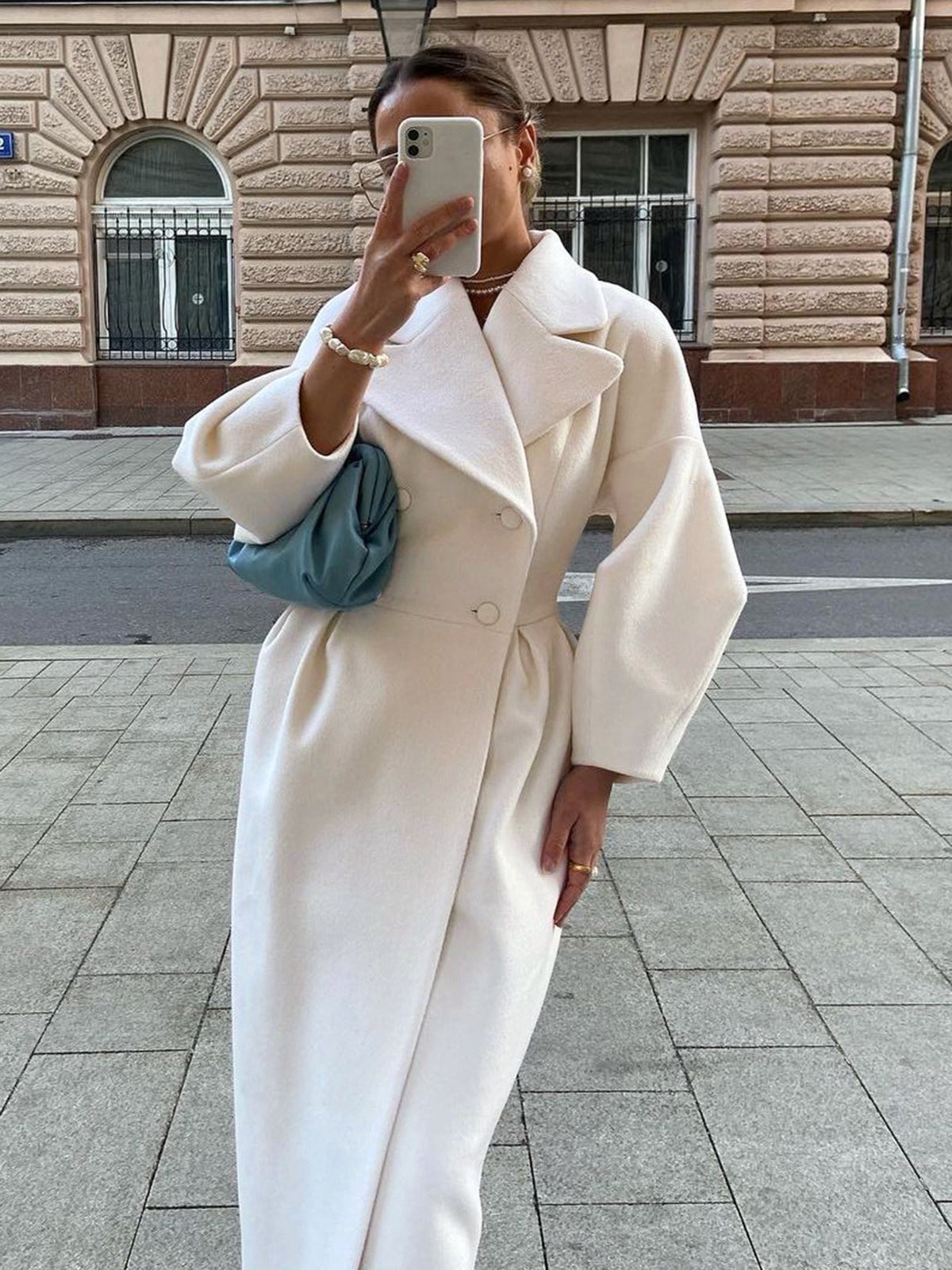 White Long Sleeve Trench Coat – Woven Fabric Woman