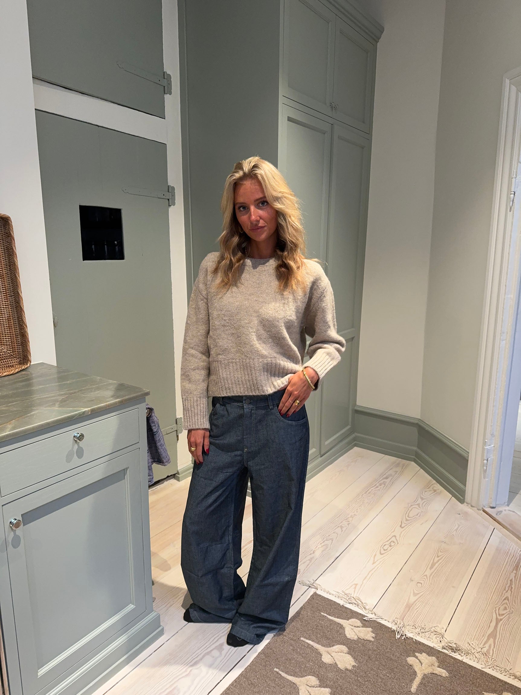 Moda – Beige Crew-Neck Knit Winter Jumper