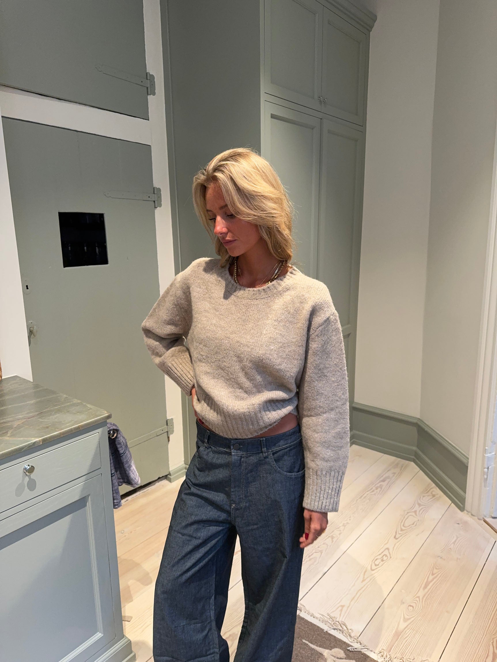 Moda – Beige Crew-Neck Knit Winter Jumper