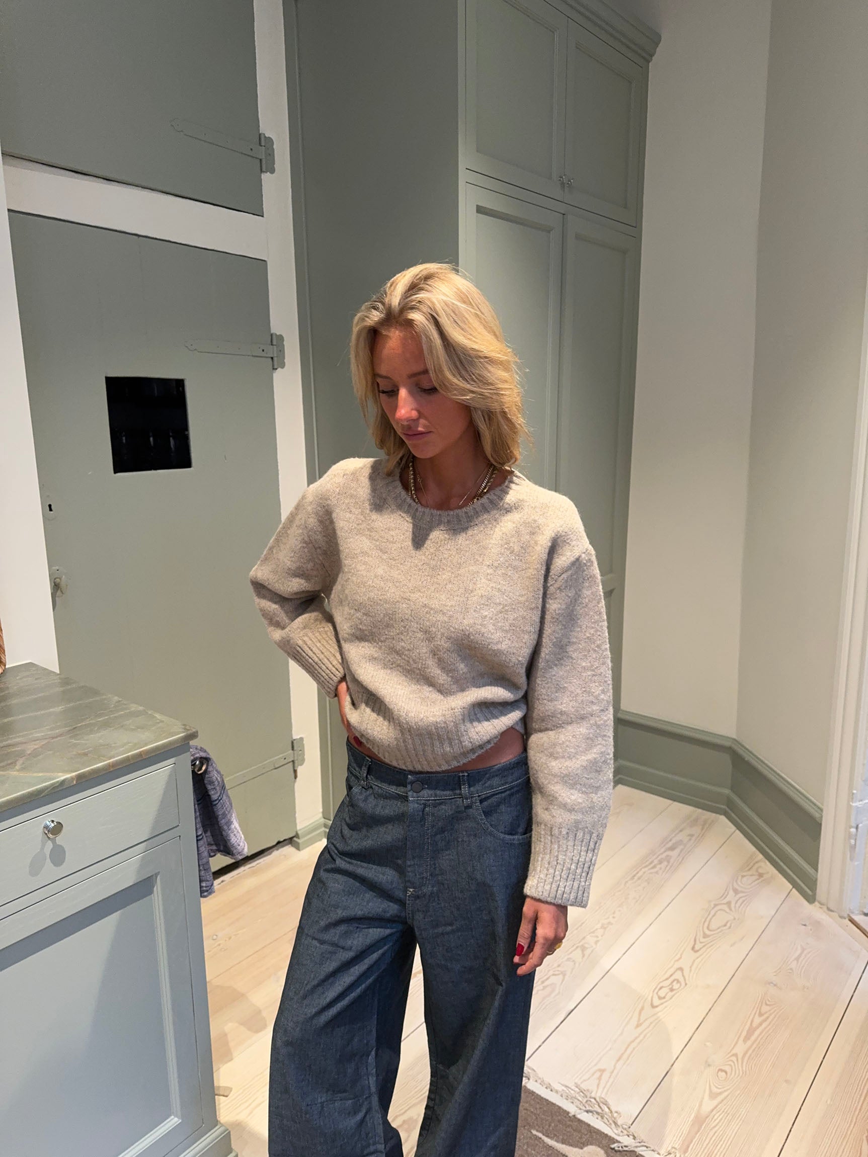 Moda – Beige Crew-Neck Knit Winter Jumper