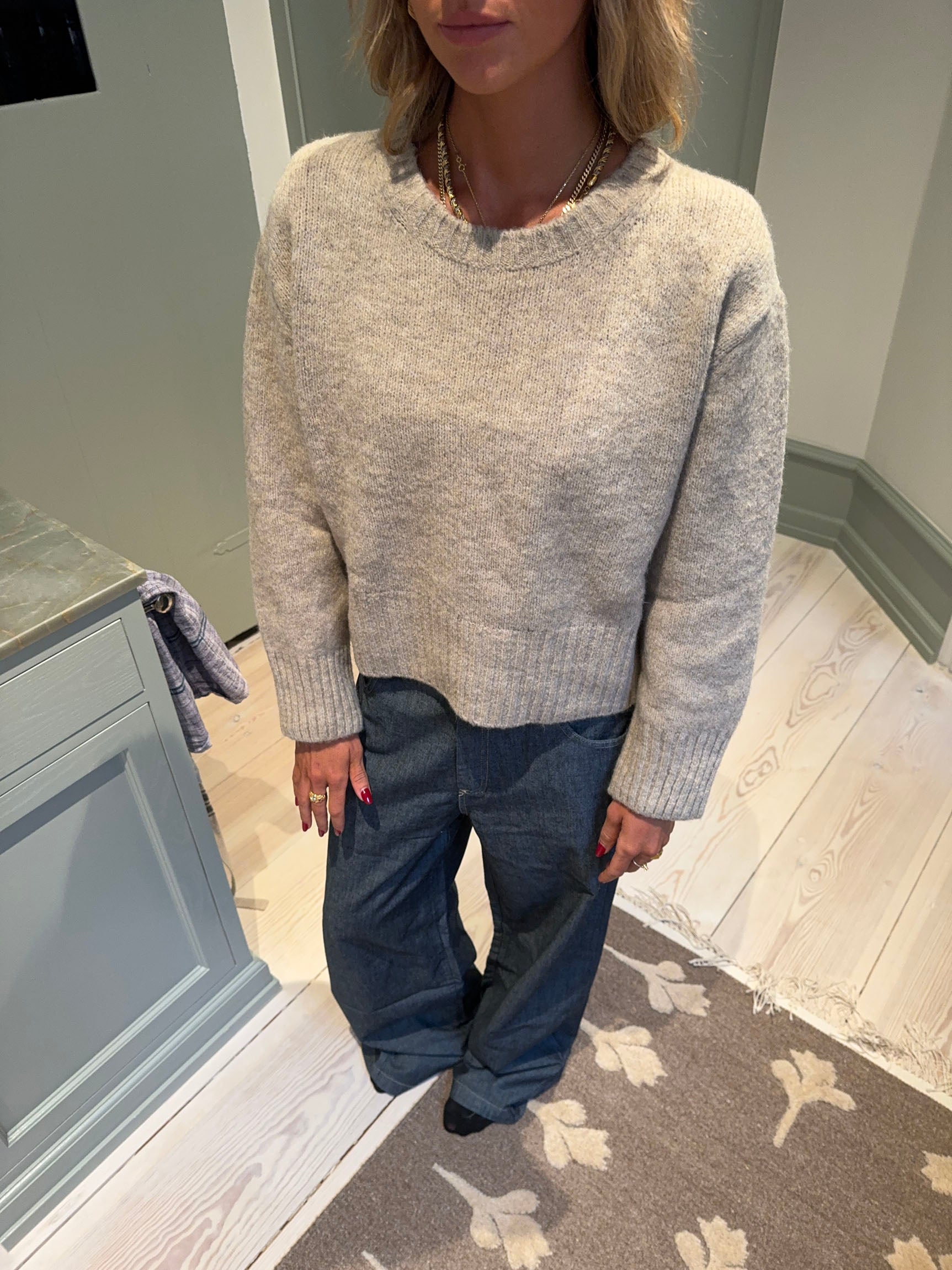 Moda – Beige Crew-Neck Knit Winter Jumper