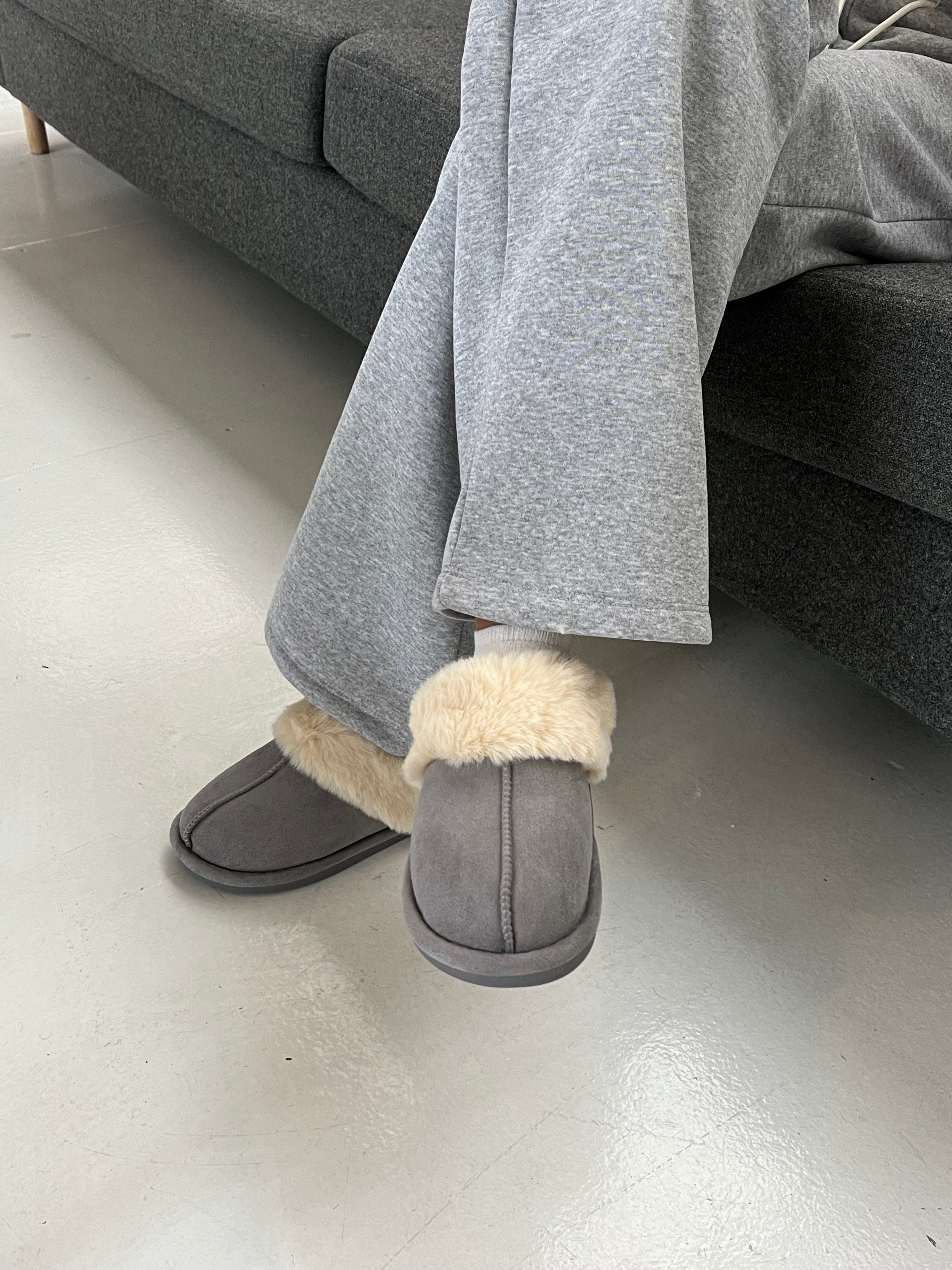 Mira – Grey Fur Lined Home Slippers