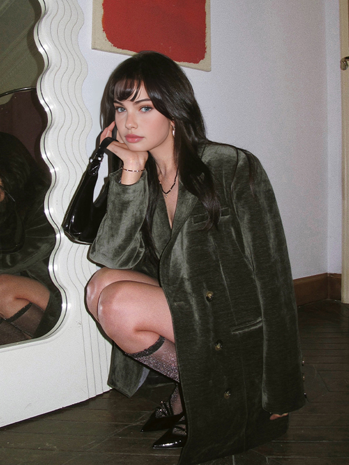 Ava – Retro Velvet Blazer Dress Green