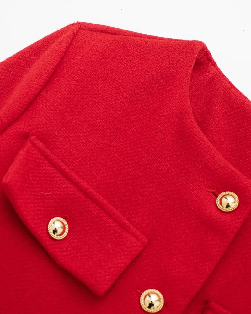 Savile – Cropped Collarless Blazer with Gold Buttons