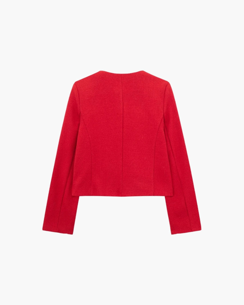 Savile – Cropped Collarless Blazer with Gold Buttons