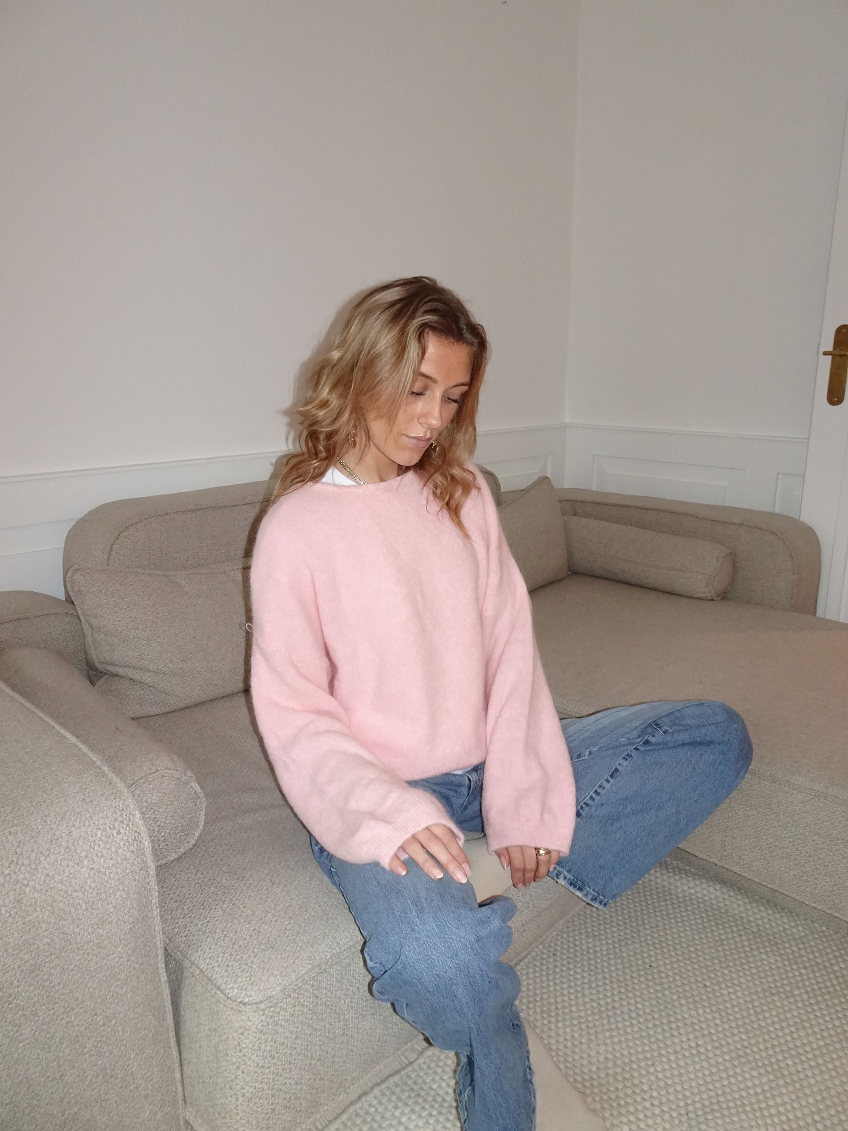 Sierra – Soft Pink Oversized Knit Winter Jumper