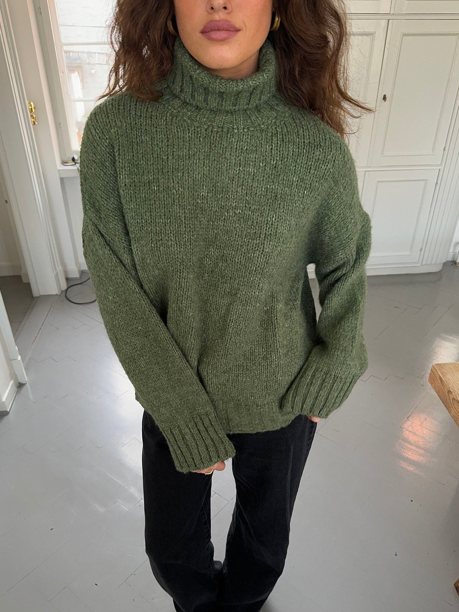 Clara – Green Ribbed Turtleneck Winter Sweater