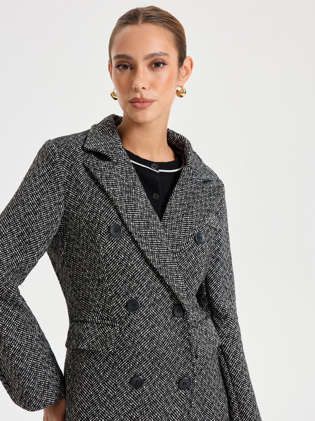 Wool Blend Double Breasted Coat for Women