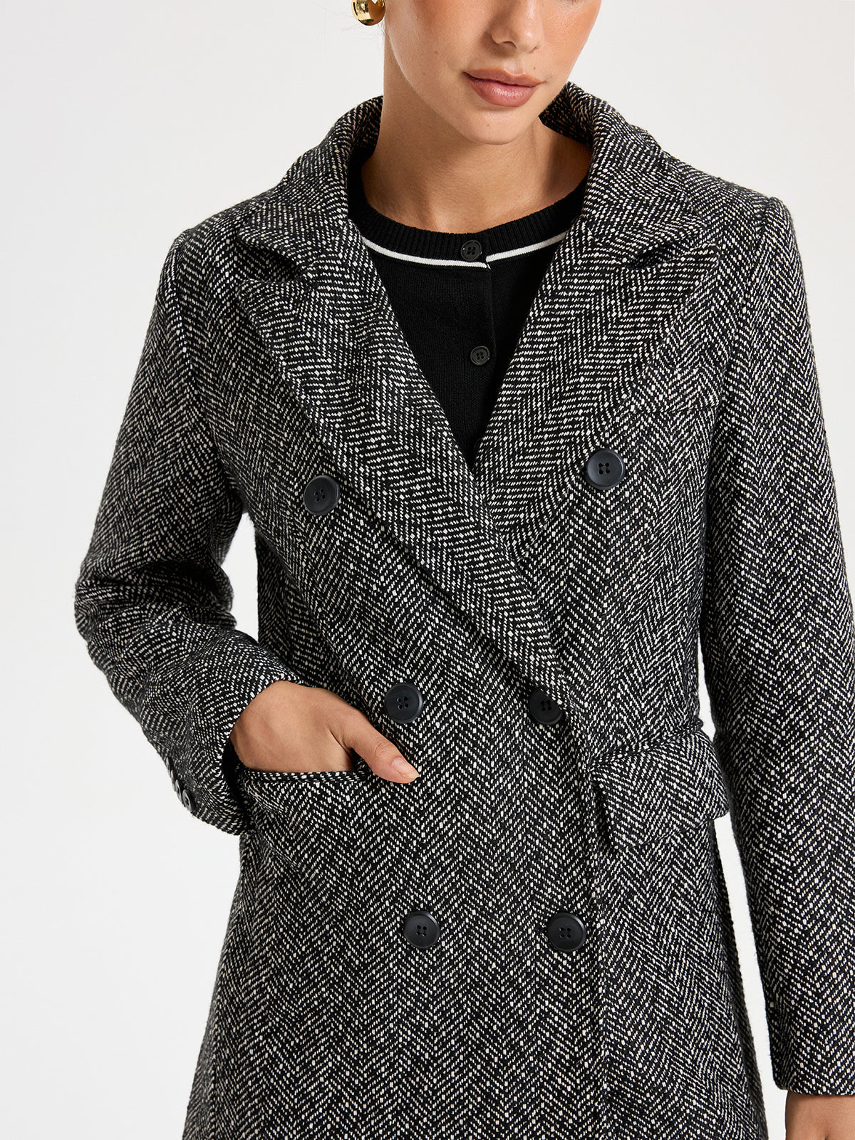 Wool Blend Double Breasted Coat for Women