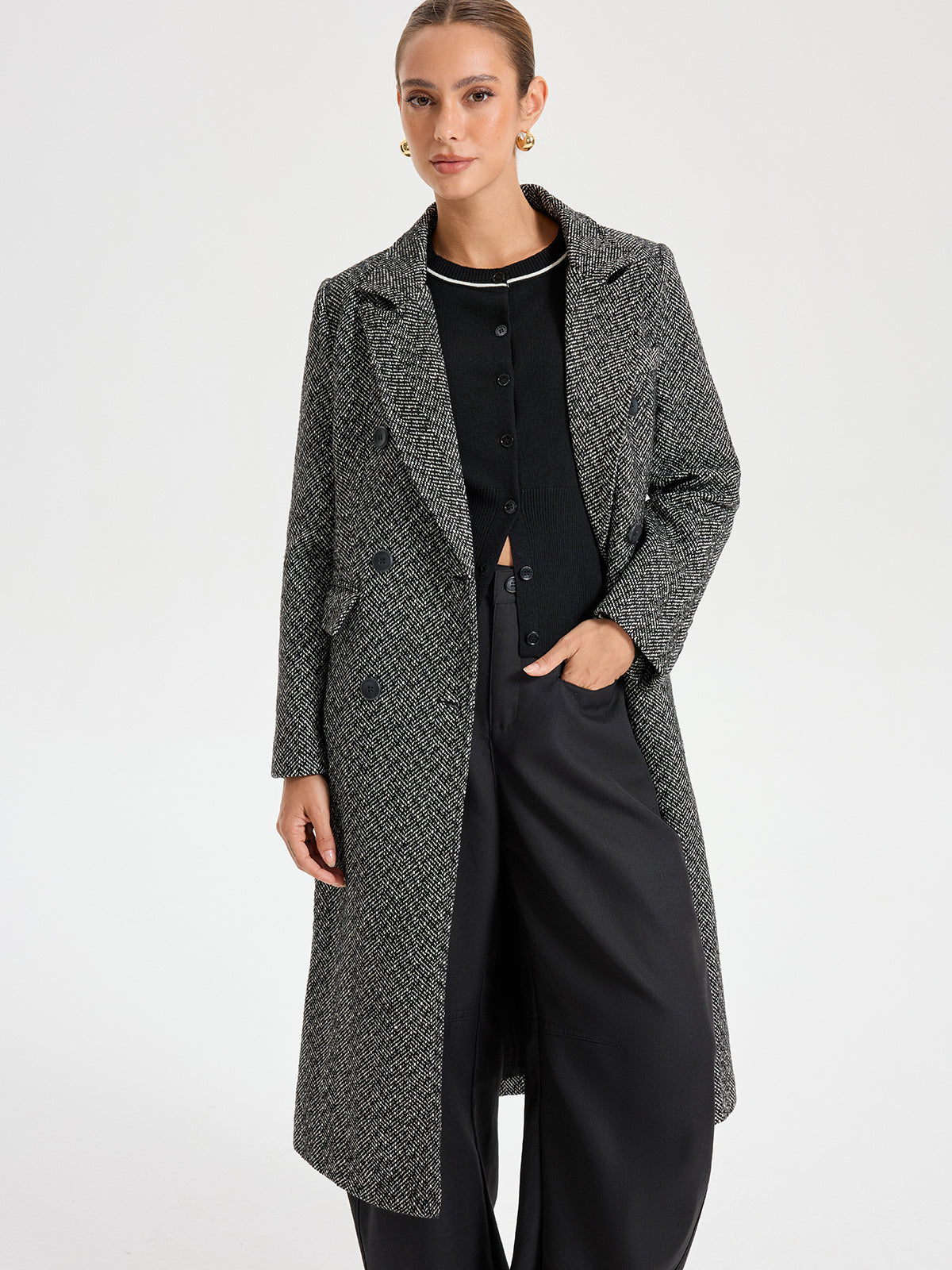 Wool Blend Double Breasted Coat for Women