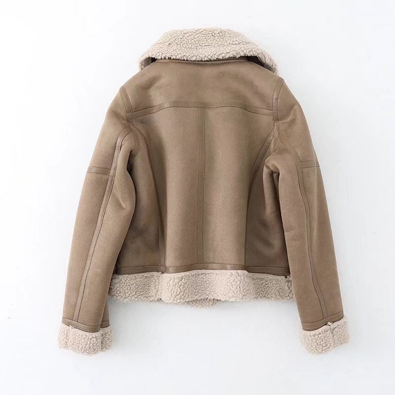 Nuzk - Women’s Fleece Suede Biker Jacket