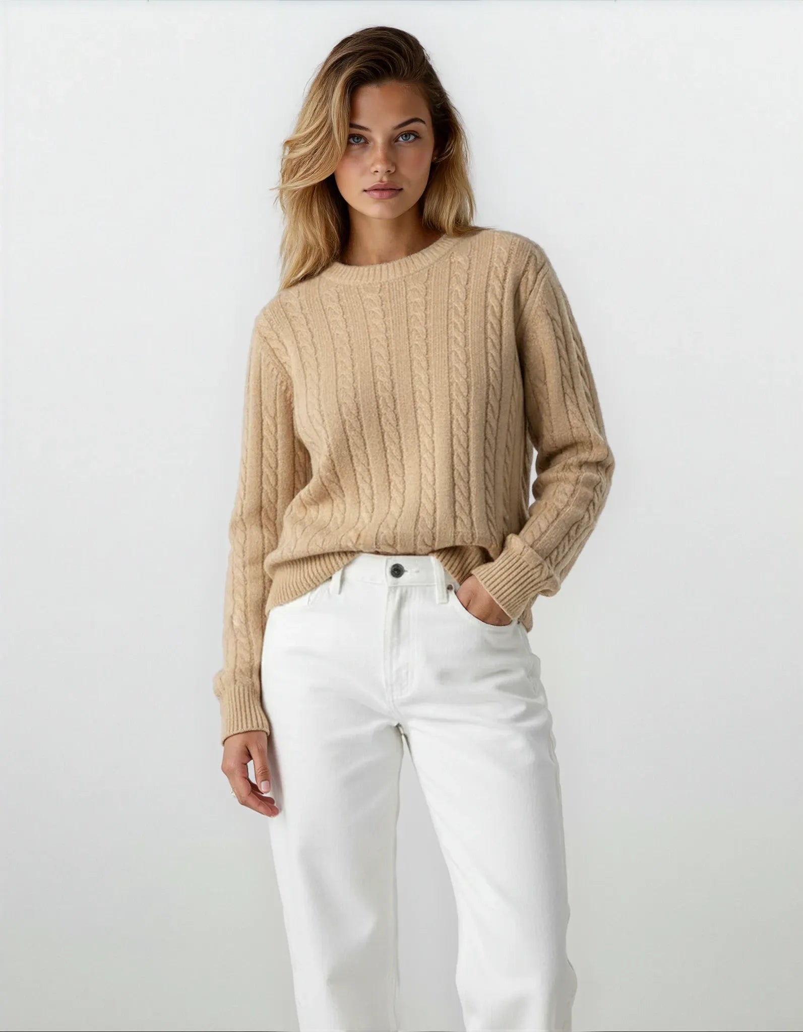 Clara – Cable-Knit Crewneck Sweater or Women