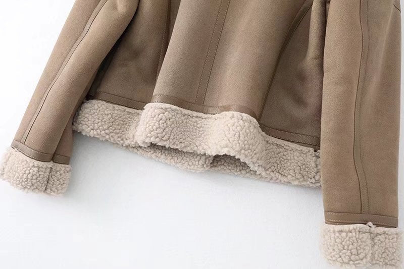 Nuzk - Women’s Fleece Suede Biker Jacket