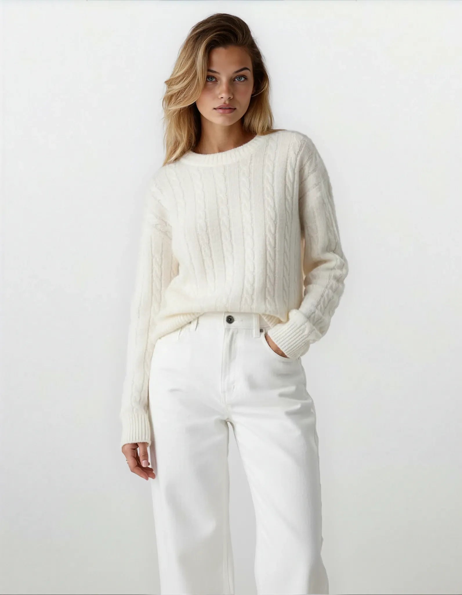 Clara – Cable-Knit Crewneck Sweater or Women