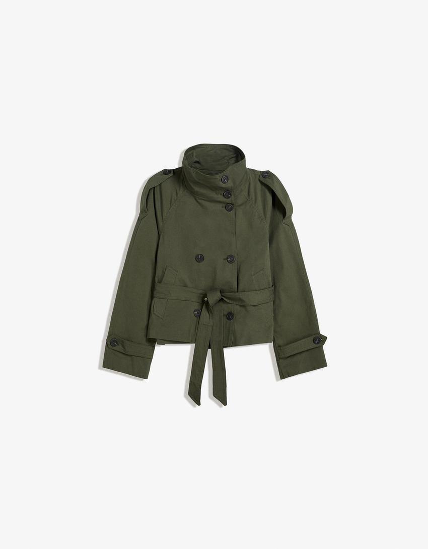 Rowan - Cropped High Collar Waterproof Belted Trenchcoat Woman