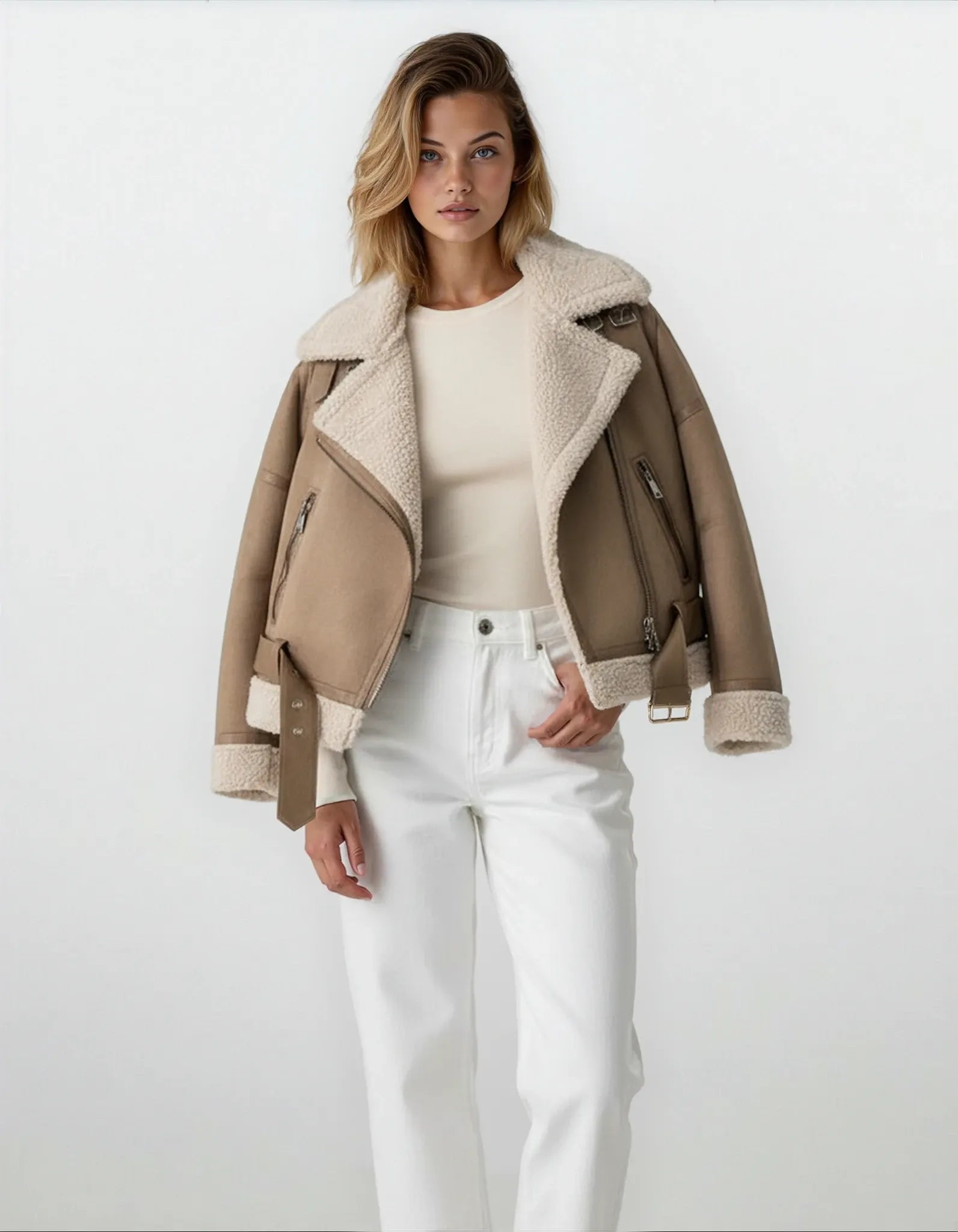 Nuzk - Women’s Fleece Suede Biker Jacket