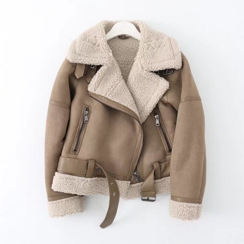 Nuzk - Women’s Fleece Suede Biker Jacket