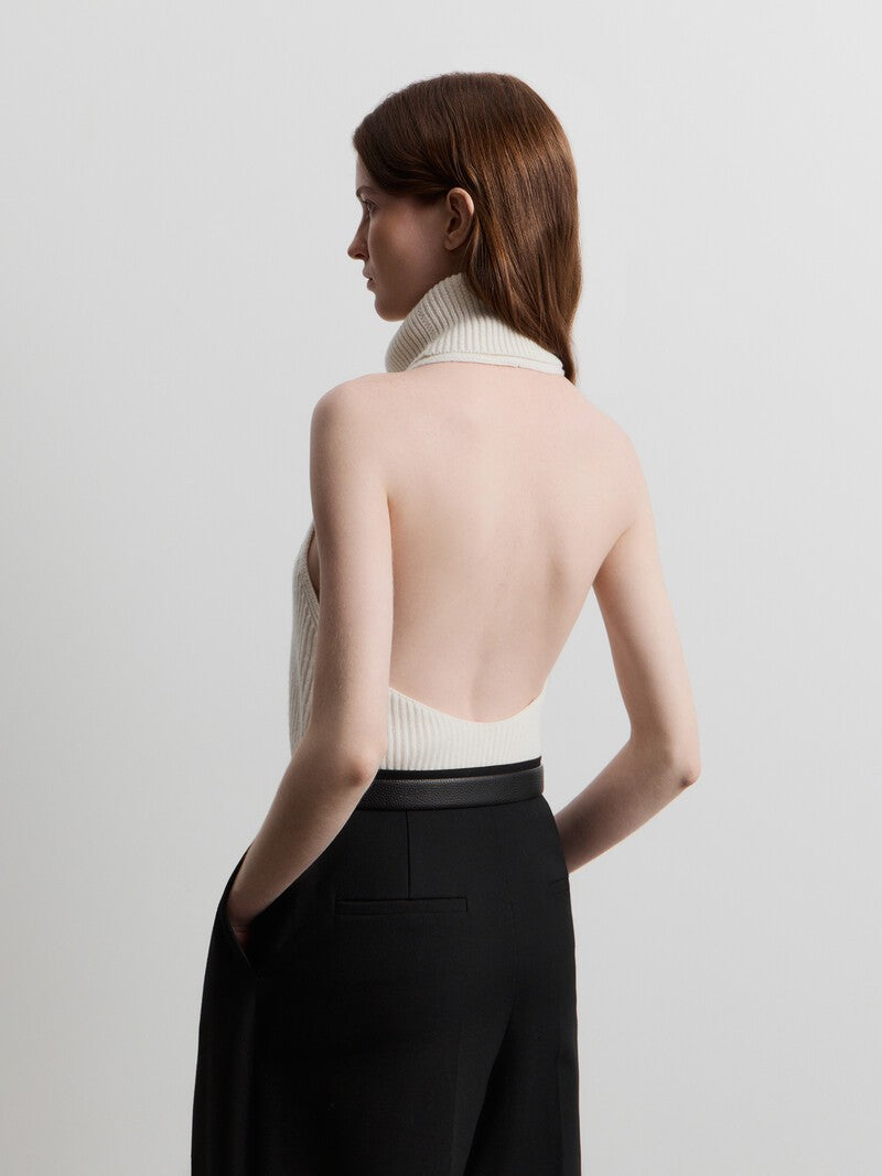 Open-back merino top turtelneck cardigan
