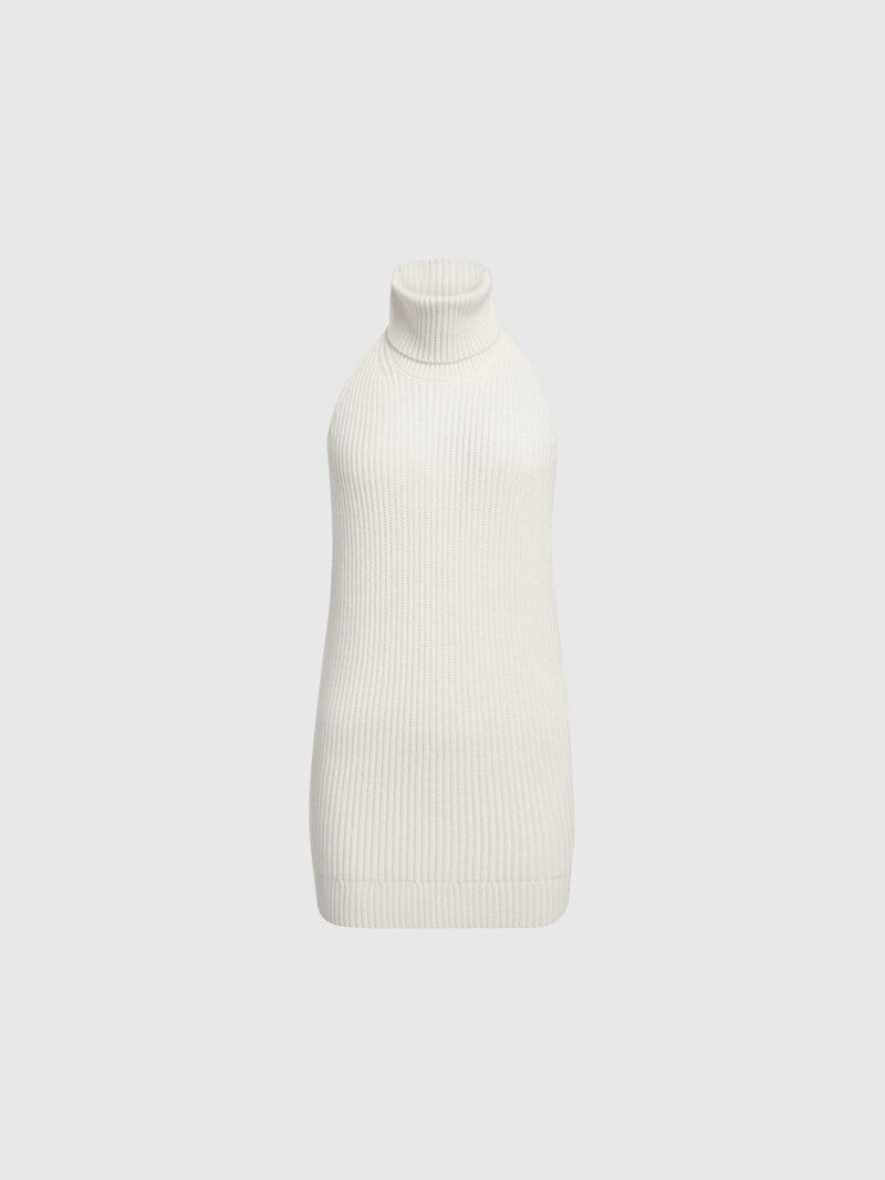 Open-back merino top turtelneck cardigan