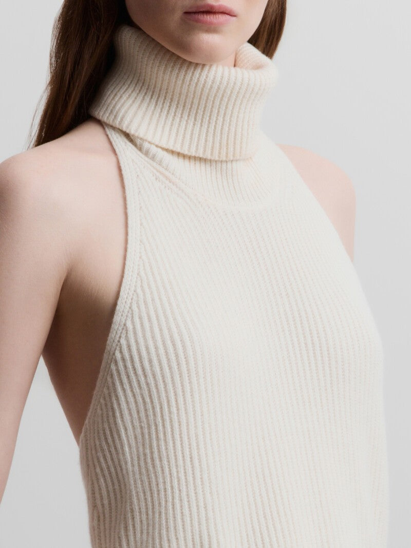 Open-back merino top turtelneck cardigan