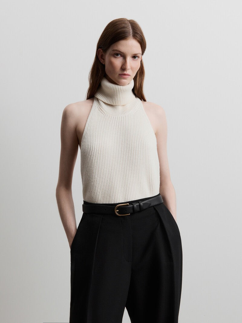 Open-back merino top turtelneck cardigan