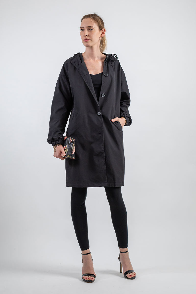 Women Waterproof Hooded Trench Coat Windbreaker