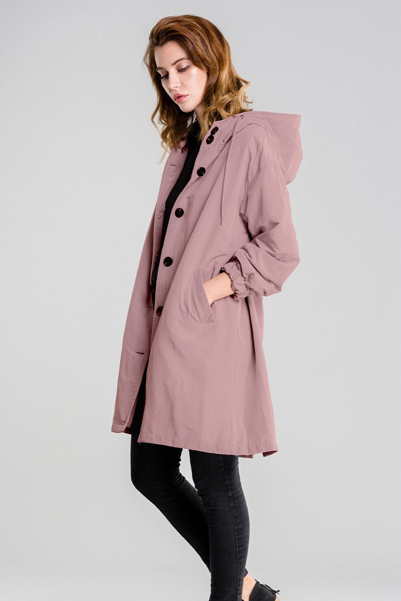 Women Waterproof Hooded Trench Coat Windbreaker