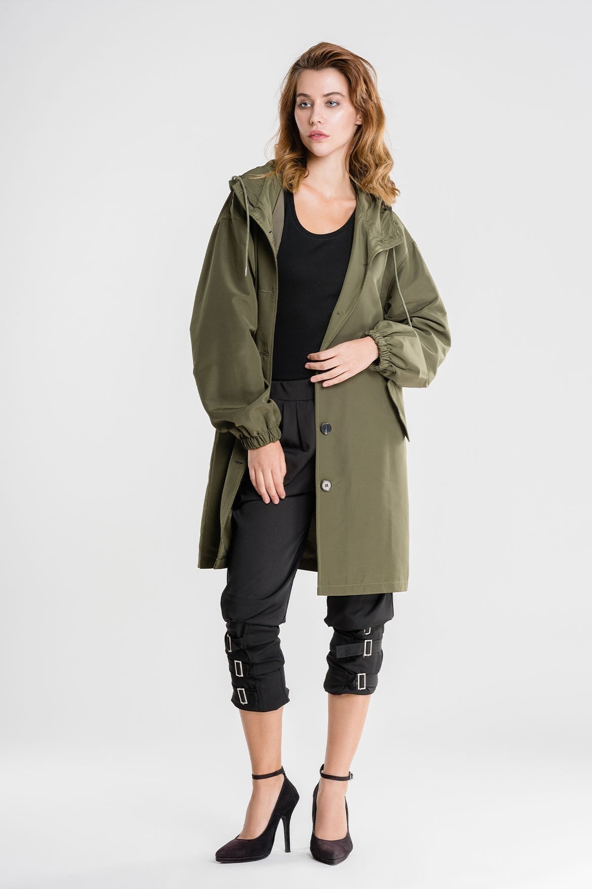 Women Waterproof Hooded Trench Coat Windbreaker