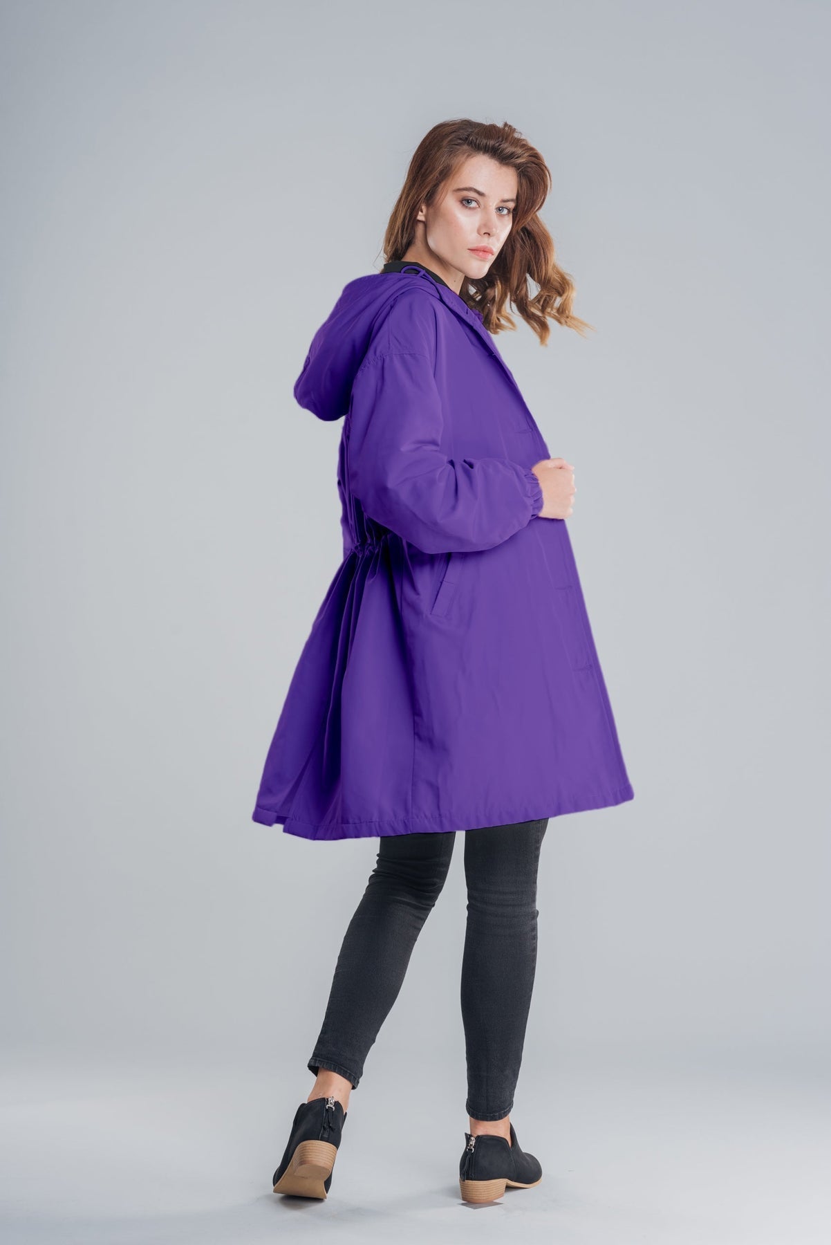 Women Waterproof Hooded Trench Coat Windbreaker