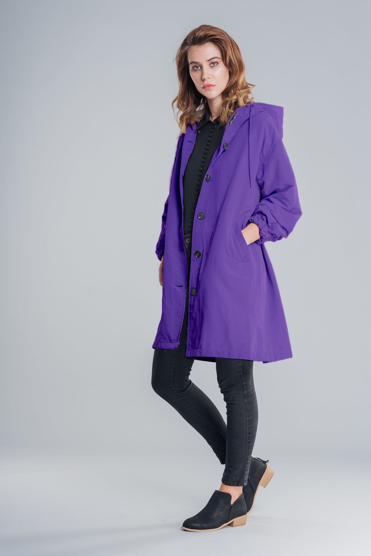 Women Waterproof Hooded Trench Coat Windbreaker