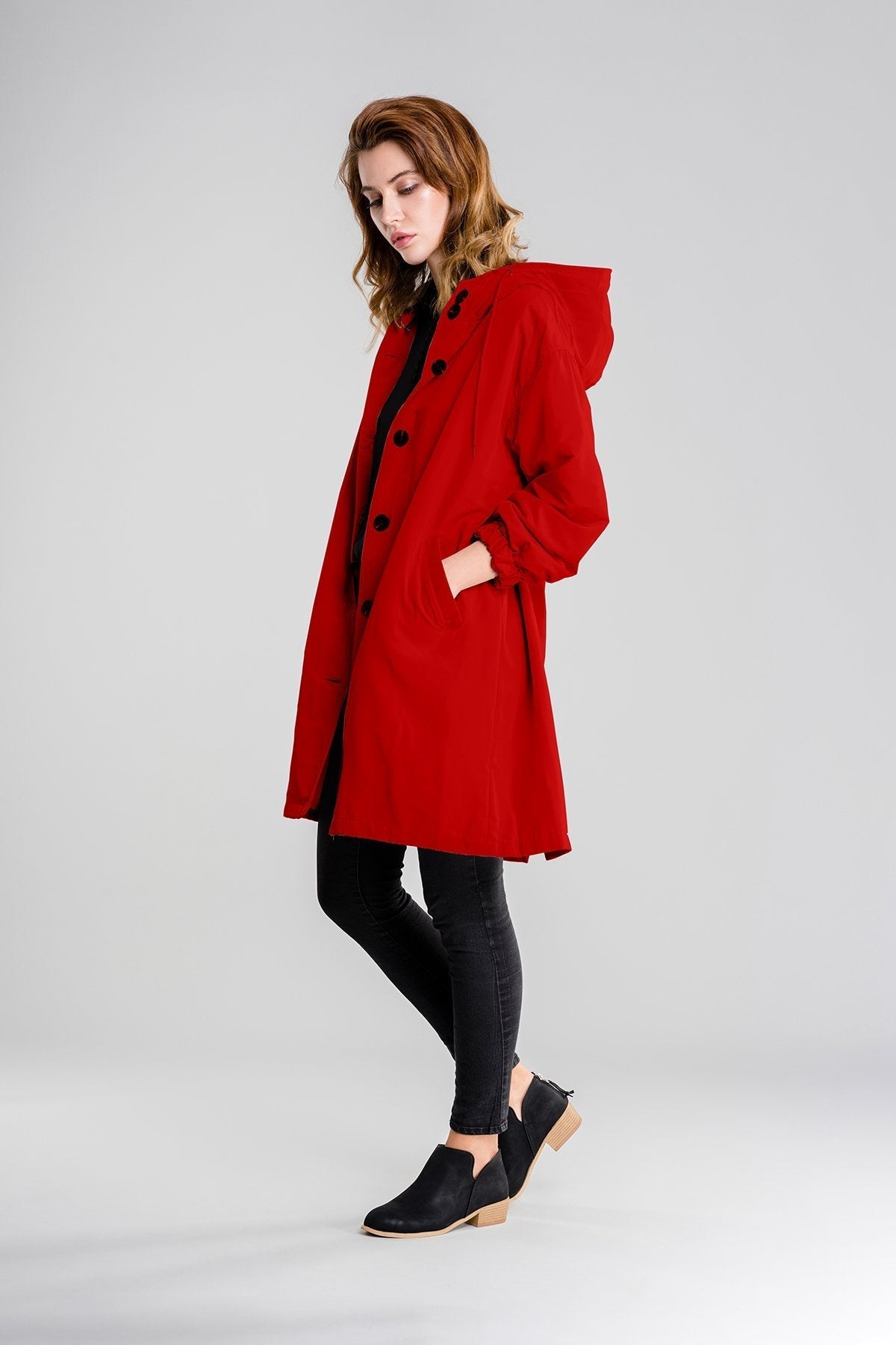 Women Waterproof Hooded Trench Coat Windbreaker
