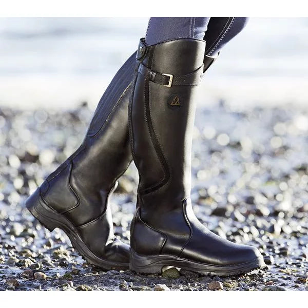 Women's Knee-High Boots - Buckle Strap and Rugged Sole