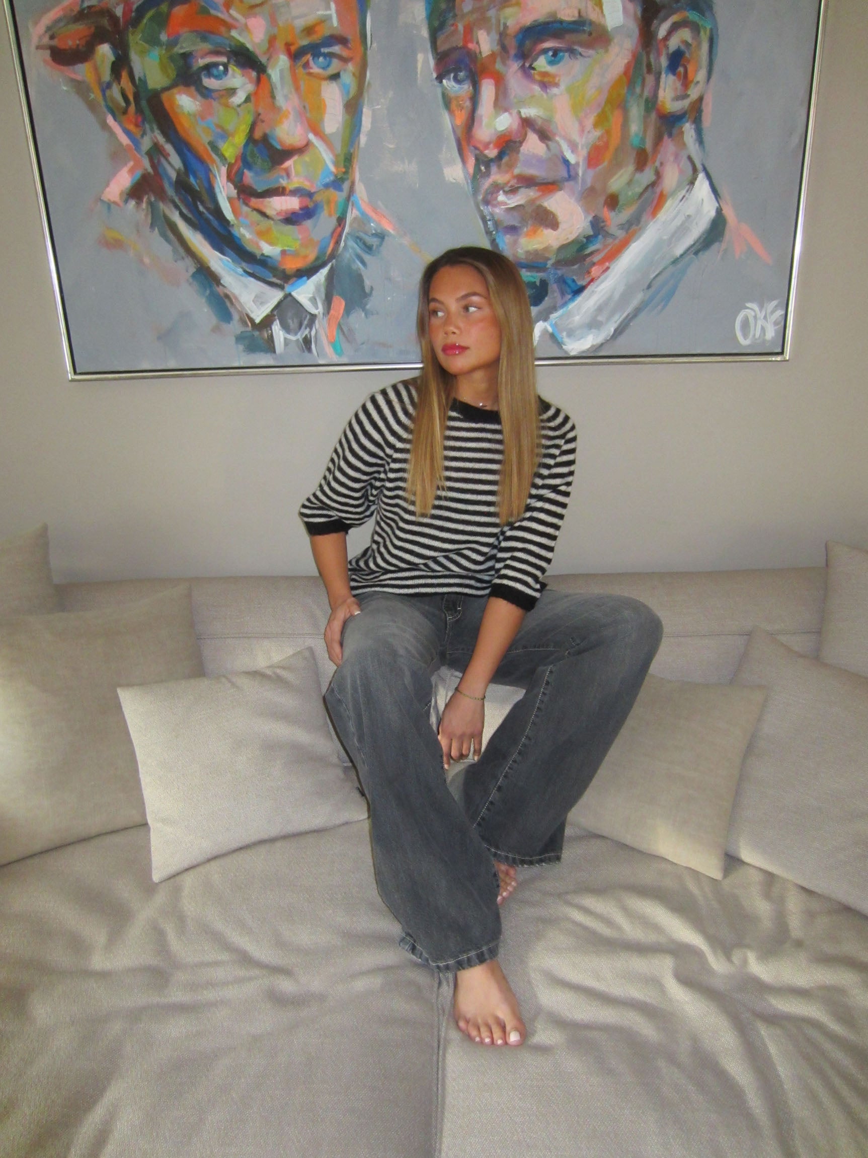 Stella – Black & White Striped Knit Top