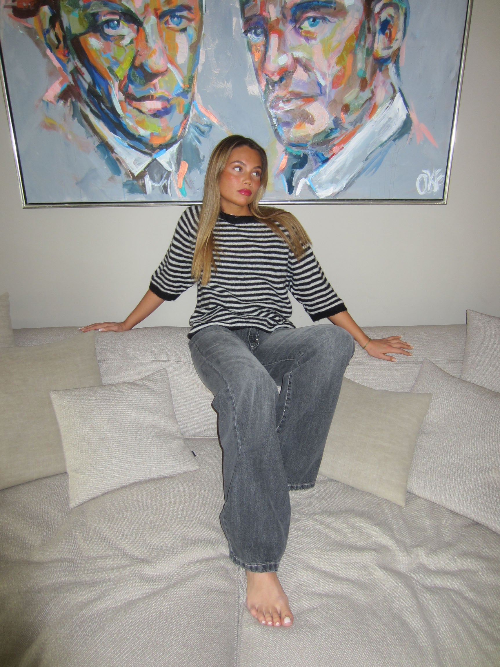 Stella – Black & White Striped Knit Top