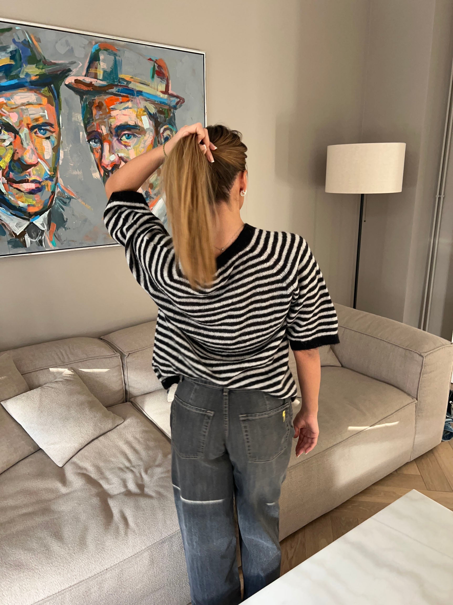 Stella – Black & White Striped Knit Top