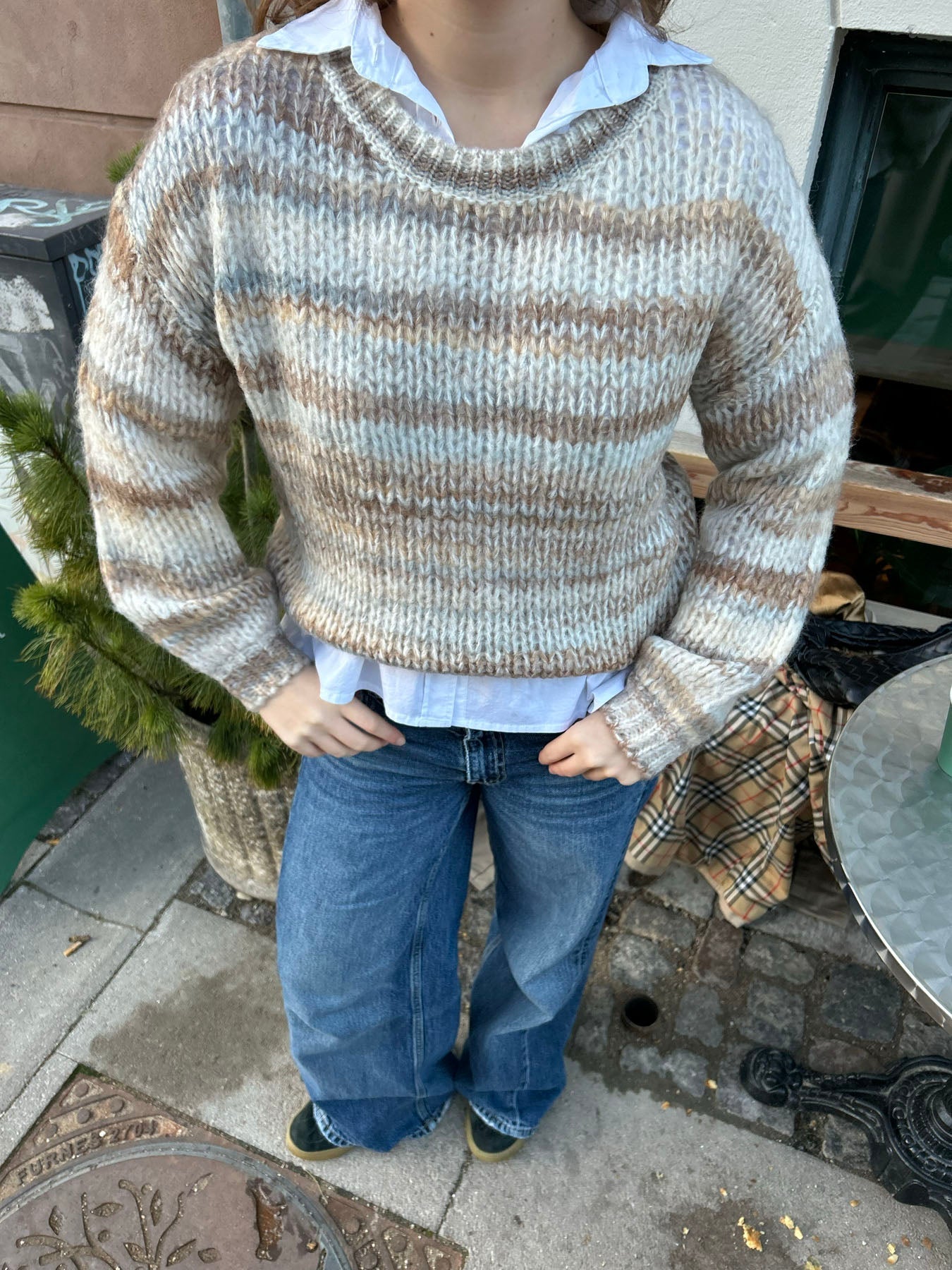 Naomi – Beige Striped Knit Sweater