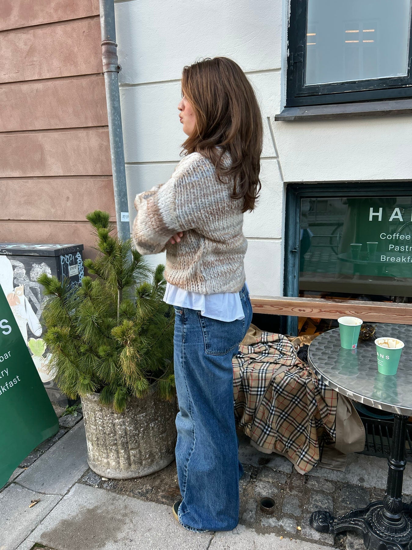 Naomi – Beige Striped Knit Sweater