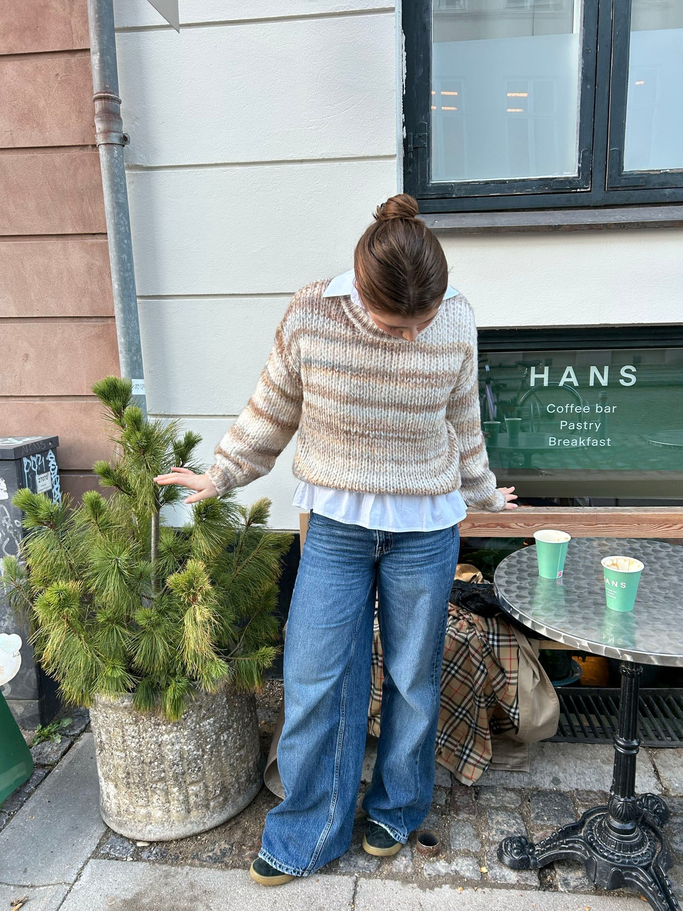 Naomi – Beige Striped Knit Sweater