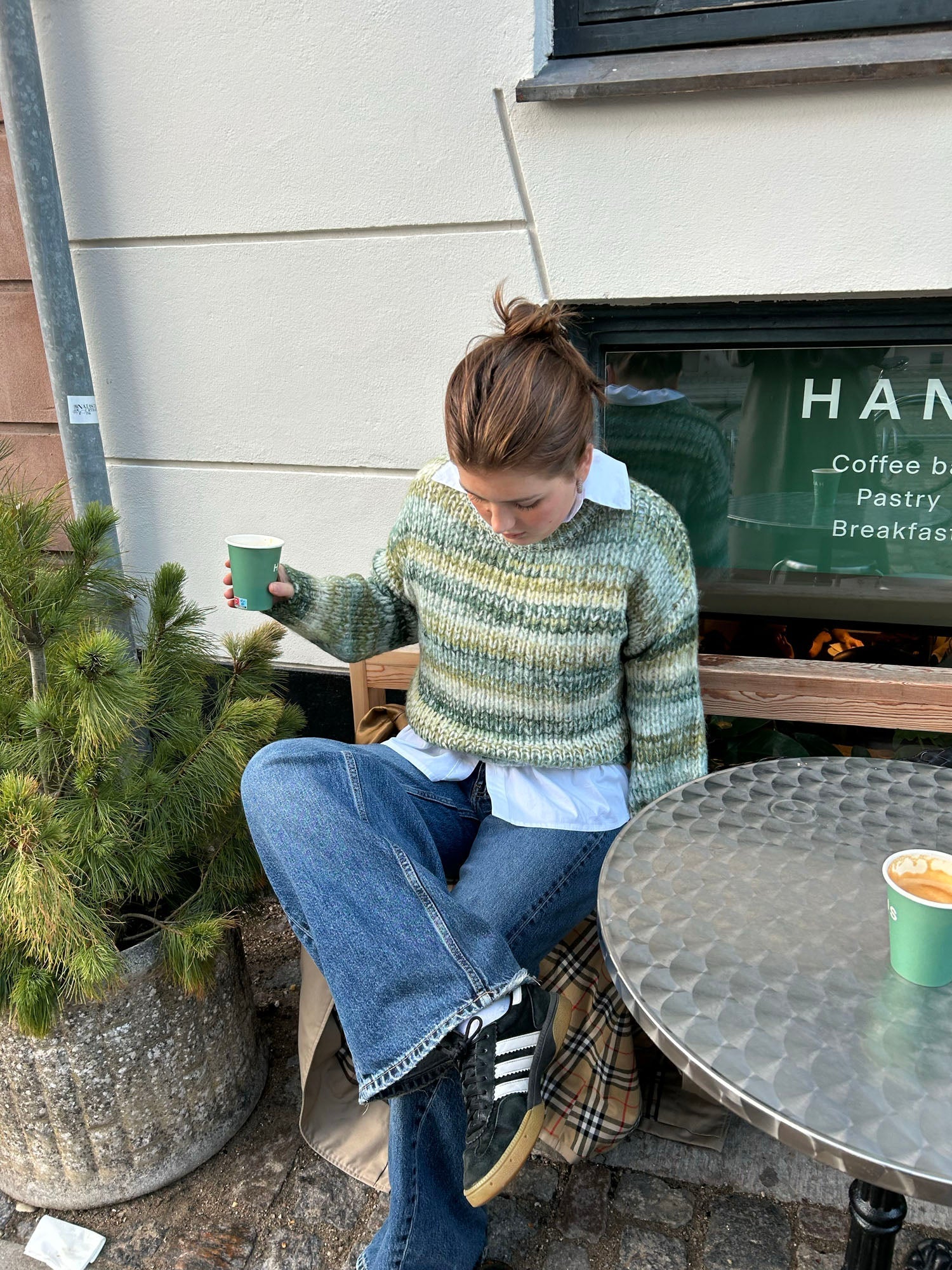 Zoe – Green Striped Knit Sweater