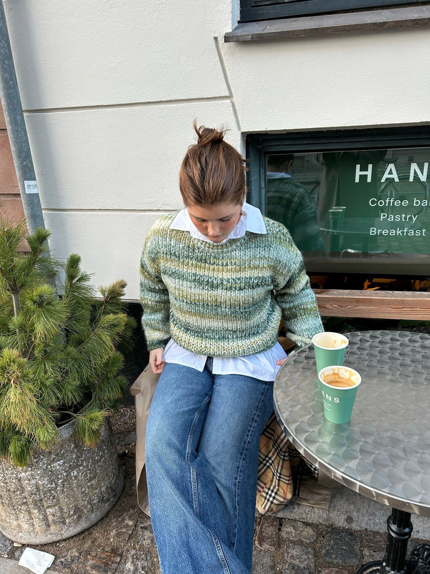 Zoe – Green Striped Knit Sweater