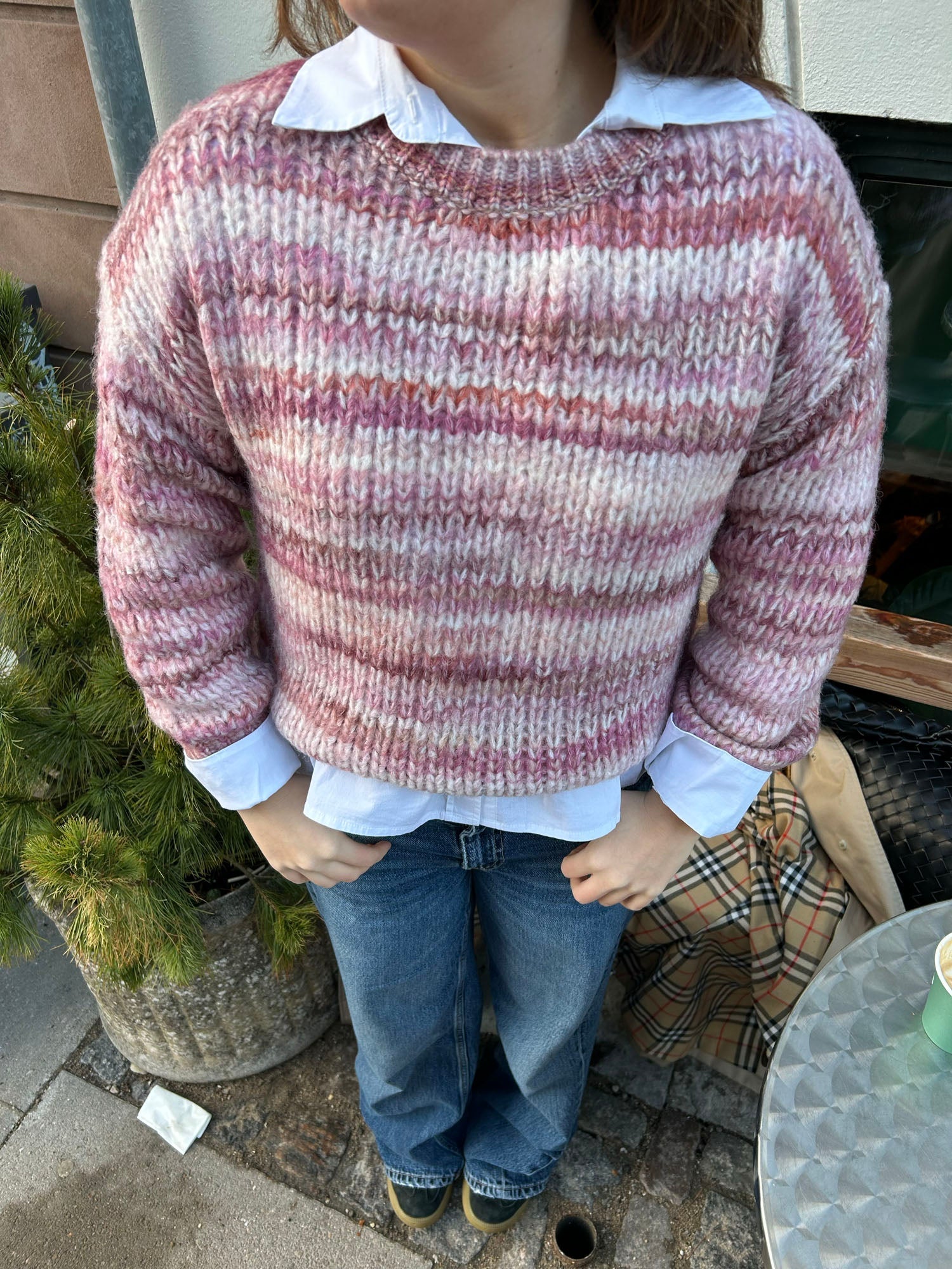 Ella – Pink Striped Knit Winter Sweater