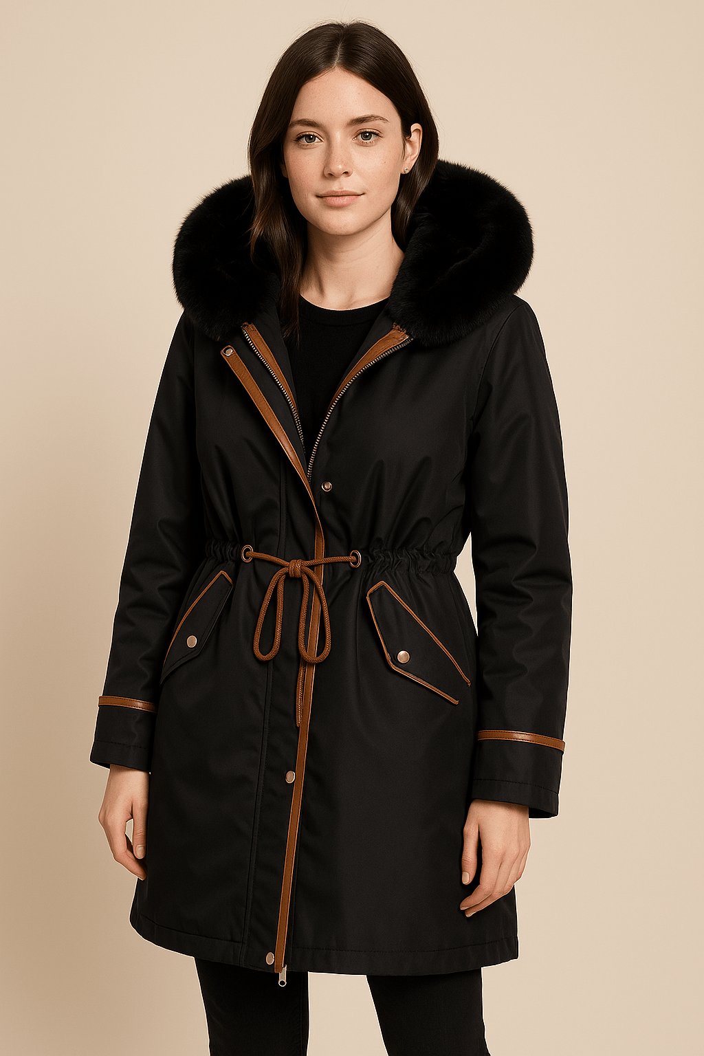 Women’s Quilted Lining Adjustable Waist Parka Jacket